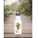 Garrafa Girassóis Modernos<br><div class="desc">Personalizado com o nome e os girassóis amarelos brilhantes iniciais na garrafa branca de água de fundo. Personalize-o com um nome e uma primeira vez para criar um presente único e ponderado,  ou trate-se a uma garrafa personalizada que é exclusivamente sua.</div>