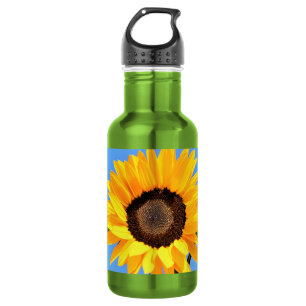 Garrafa Girassol Amarelo contra Sol no Céu Azul - Verão 