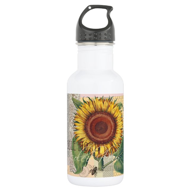 Garrafa Girassol Vintage Damask Flower Art (Frente)