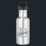 Garrafa Girly Script Artsy - Nome do Monograma Escrito Cug<br><div class="desc">Bonito preto e cinza,  moderno,  tenda moderna e ousada,  esboço monograma em uma garrafa de água de aço inoxidável com um nome bonito de escrita e personalização inicial que parece chique e giro.</div>