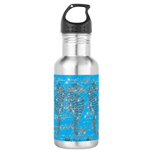Garrafa Glam Blue e Silver Glitter Seacavalo (Frente)