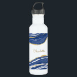 Garrafa Glitter Dourado Agato Azul Marble Personalizado<br><div class="desc">Indigo azul aquarela agate marble design com detalhes falsos de brilho dourado. Altere o nome para personalizar.</div>