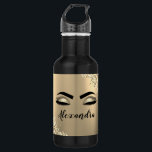 Garrafa Glitter Sparkle Eyelashes Dourado Nome do Monogram<br><div class="desc">Folha de Folha Dourada, Folha Metálica Espalhadora, Bruta, Monograma Metálico Nome e Eilashes Iniciais (Traços), Extensões Eilash e Garrafa de Água Olhos. Isto faz o doce e perfeito aniversário de 16 anos, casamento, chá de panela, aniversário, chá de fraldas ou presente de festa de solteira para alguém que decorou o...</div>