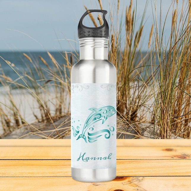 Garrafa Golfinho Teal Personalizado (Teal Dolphin Personalized Stainless Steel Water Bottle)