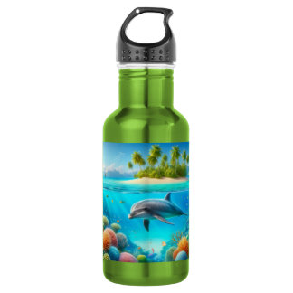 Garrafa Golfinhos submarinos coloridos tropicais/havaianos