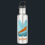 Garrafa Gráfico Personalizado de Jaqueta de Vida do Esqui<br><div class="desc">Crie um presente personalizado que seja perfeito para esquiadores de água e entusiastas de esportes aquáticos. Esta garrafa de água apresenta uma ilustração de um esquiador de água em cor laranja, azul-claro e azul-lacrimogênio em forma de colete de jaqueta salva-vidas. Abaixo está um ponto para adicionar um nome na cor...</div>