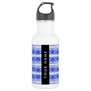 Garrafa Grego Fret Arabesque Azul, Seu Nome, Personalize