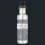 Garrafa guião geométrica na moda personalizada<br><div class="desc">script geométrico elegante do padrão na moda personalizado com nome e classe (ou uma mensagem diferente)</div>