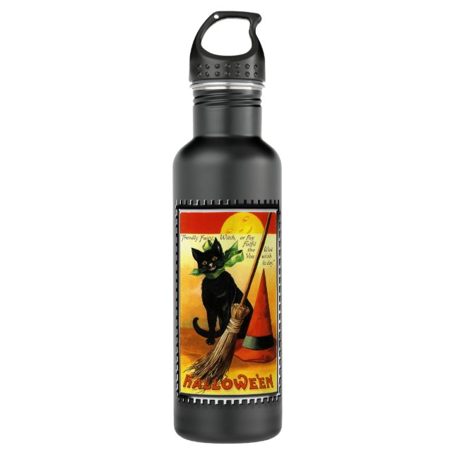Garrafa Halloween Gatinho Sentando Bruxas Hat (Frente)