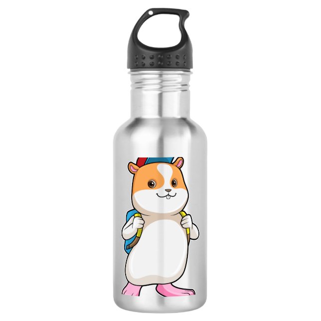 Garrafa Hamster como Estudante com Mochila e Boné (Frente)