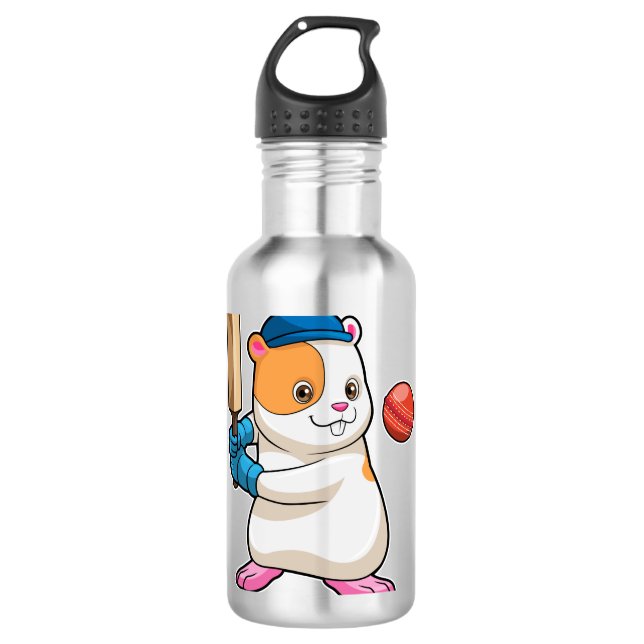 Garrafa Hamster no Cricket com bastão e Boné de críquete (Frente)