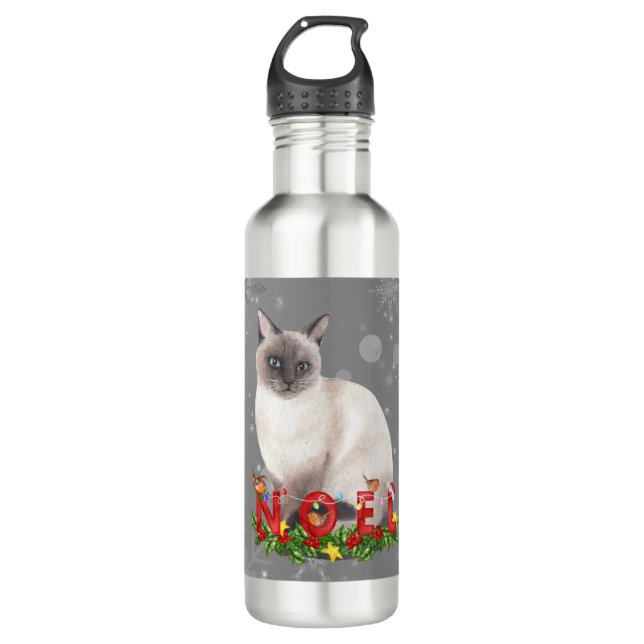 Garrafa Holiday Siamese Cat Watercolor (Frente)