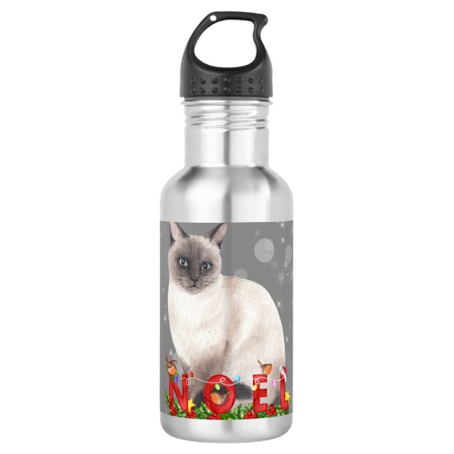 Garrafa Holiday Siamese Cat Watercolor (Frente)