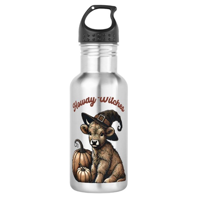 Garrafa Howdy Witches Halloween Highland Cow (Frente)
