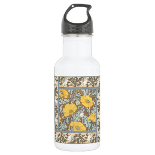 Garrafa Ilustração Art Nouveau Amarela Flor de Papoula