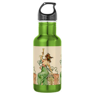 Garrafa Ilustração Art Nouveau Vintage de Senhora com Cham