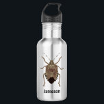 Garrafa Ilustração de Inseto de rosa castanho personalizad<br><div class="desc">Crie um presente personalizado que é perfeito para alguém que ama insetos. Essa garrafa d'água apresenta um estilo realista de ilustração de um inseto de cheiro marmorado e marmorado e está pronta para ser personalizada com um nome em caracteres negros.</div>