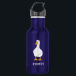 Garrafa Ilustração de Pato Branco Personalizado<br><div class="desc">Crie o presente personalizado perfeito para amantes de pato. Esta garrafa de água apresenta uma ilustração simples e realista de um pato branco com uma conta laranja e pés laranja,  e o seu próprio nome ou mensagem em letras brancas.</div>
