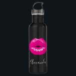 Garrafa Ilustração Glamorosa de Lábios Rosa Quente<br><div class="desc">Frasco de água com uma ilustração com lábios cor-de-rosa quente. Imagem vibrante e em negrito</div>