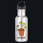Garrafa Ilustração Personalizada da Planta de Vênus Fly<br><div class="desc">Esta garrafa de água personalizada tem um estilo realista de ilustração de uma Armadilha de Vênus. O seu nome ou outro texto aparece abaixo do gráfico em caracteres castanhos.</div>