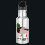 Garrafa Ilustração Realista de Pato Mallard Personalizada<br><div class="desc">Crie um presente personalizado que é perfeito para amantes de pássaros quando você adiciona seu nome a essa garrafa d'água. Apresenta uma ilustração realista de um pato-real macho-real,  em verde e marrom,  com um nome ou outro texto para coordenar a inscrição verde.</div>