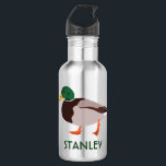Garrafa Ilustração Realista de Pato Mallard Personalizada<br><div class="desc">Crie um presente personalizado que é perfeito para amantes de pássaros quando você adiciona seu nome a essa garrafa d'água. Apresenta uma ilustração realista de um pato-real macho-real,  em verde e marrom,  com um nome ou outro texto para coordenar a inscrição verde.</div>