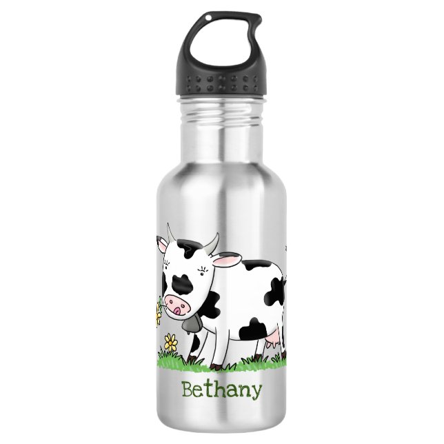 Garrafa Imagem de desenho animado de uma vaca em verde (Frente)