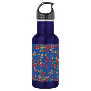 Garrafa Impressão Floral Retro Chic no Frasco Azul de Água