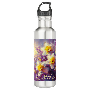 Garrafa Impressionista Daffodil Floral Purple Personalizad