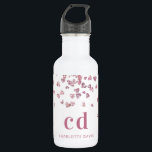 Garrafa Iniciais de monograma de corações brilhantes branc<br><div class="desc">Um fundo branco chic com corações brilhantes cor-de-rosa. Texto cor-de-rosa. Personalize e adicione suas iniciais de monograma e seu nome.</div>