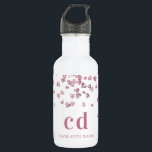 Garrafa Iniciais de monograma de corações brilhantes branc<br><div class="desc">Um fundo branco chic com corações brilhantes cor-de-rosa. Texto cor-de-rosa. Personalize e adicione suas iniciais de monograma e seu nome.</div>