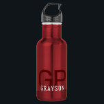 Garrafa Iniciais Modernos e Nome Impresso Vermelho Pequeno<br><div class="desc">Pequena garrafa de água vermelha com uma impressão personalizada simples e subestimada com um nome e monograma neutros em termos de gênero, com duas letras iniciais que você pode editar em qualquer fonte ou cor para design a sua própria garrafa de água que é perfeita para escritório, esportes, escola e...</div>