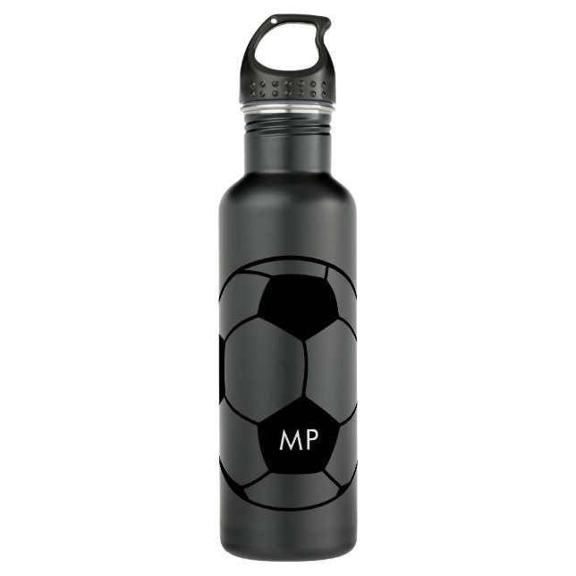 Garrafa Iniciais personalizados Futebol preto branco (Frente)