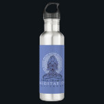 Garrafa Instrutor de Meditação Personalizada Lotus Mandala<br><div class="desc">Uma garrafa de água de instrutor de meditação moderna,  com uma pose de lótus sentada e mandala. Fundo azul. Tipo preto e branco. Para uso pessoal ou produto comercial.</div>