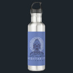Garrafa Instrutor de Meditação Personalizada Lotus Mandala<br><div class="desc">Uma garrafa de água de instrutor de meditação moderna,  com uma pose de lótus sentada e mandala. Fundo azul. Tipo preto e branco. Para uso pessoal ou produto comercial.</div>