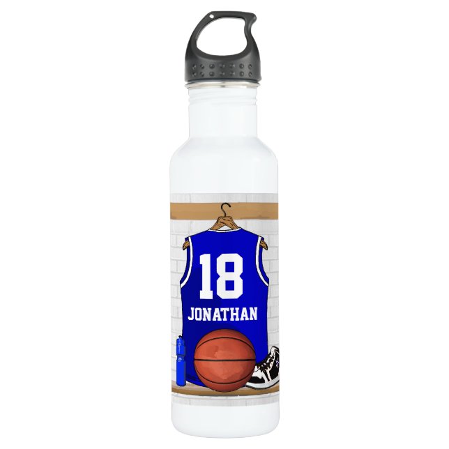 Garrafa Jérsei azul e branco personalizado do basquetebol (Frente)