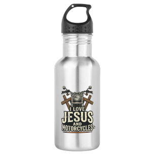 Garrafa Jesus e Motocicletas Design Vintage Cristão de Mot
