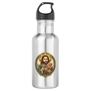 Garrafa Jesus Mandando Beijo Coração Vermelho Botão Curtir
