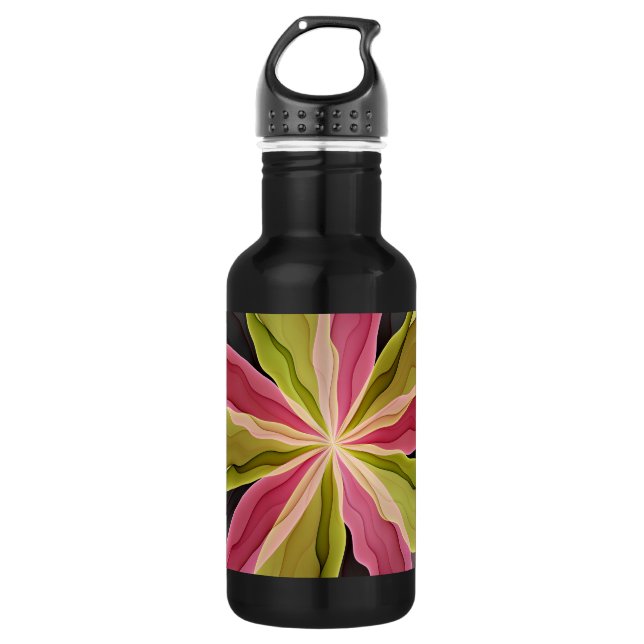 Garrafa Joy, verde rosa, Antracite Fantasia Flor Fractal (Frente)