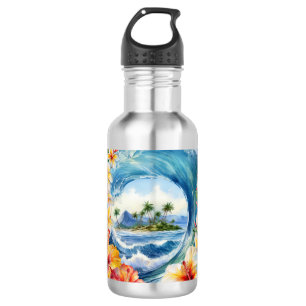 Garrafa Kai Aloha Hibiscus Aquarela Onda
