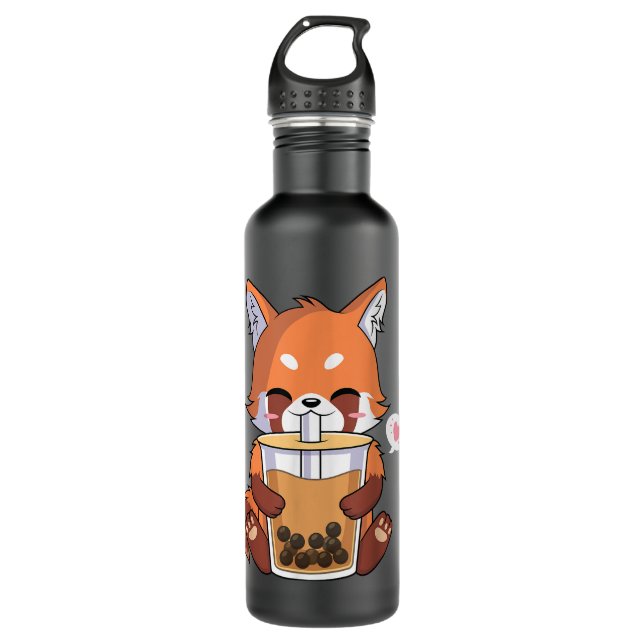 Garrafa Kawaii Anime Red Panda Bebendo Boba Bubble Tea (Frente)
