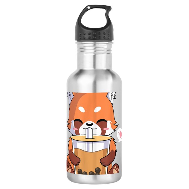 Garrafa Kawaii Anime Red Panda Bebendo Boba Bubble Tea (Frente)