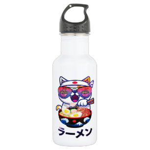 Garrafa Kawaii Cat Eating Ramen - Bonitos Noodles Japonese
