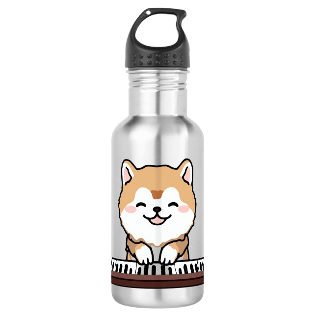 Garrafa Kawaii Cute Dog Tocando Teclado Piano (Frente)