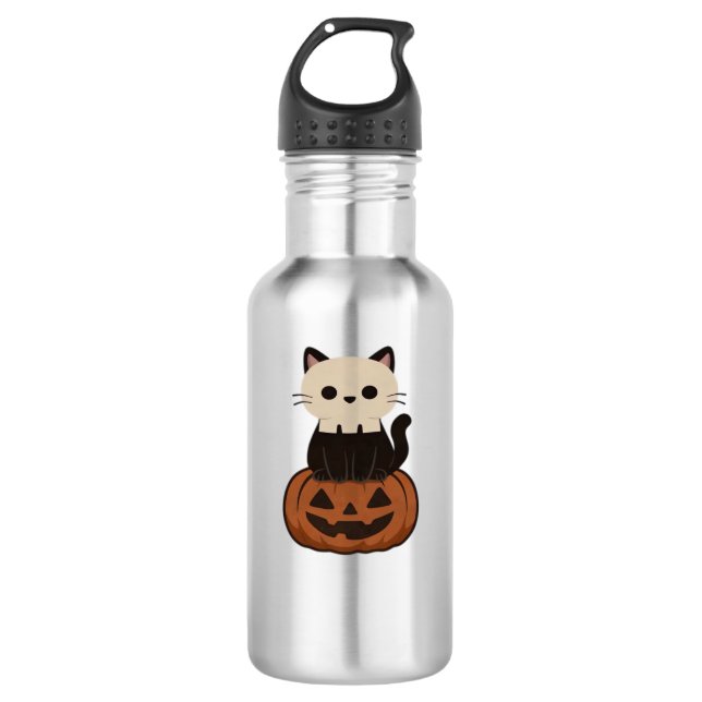 Garrafa Kawaii Halloween Cat e abóbora (Frente)