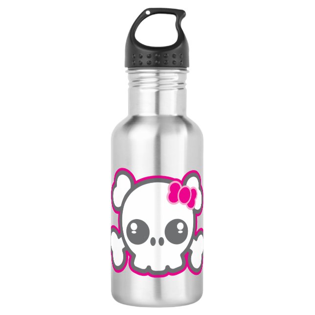 Garrafa Kawaii Rosa Friso - Crânio (Frente)