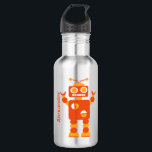 Garrafa Kids Orange Crazy Robot Personalizado<br><div class="desc">Crianças Laranja,  Robô Louco,  Robô Personalizado Garrafa Água. Robô laranja divertido e bobo dançando e balançando braços. Personalize com o nome na fonte laranja brilhante verticalmente. Designs de robôs cartoons divertidos para crianças,  adolescentes e adolescentes. Material escolar com tema de robô.</div>