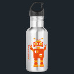 Garrafa Kids Orange Crazy Robot Personalizado<br><div class="desc">Crianças Laranja,  Robô Louco,  Robô Personalizado Garrafa Água. Robô laranja divertido e bobo dançando e balançando braços. Personalize com o nome na fonte laranja brilhante verticalmente. Designs de robôs cartoons divertidos para crianças,  adolescentes e adolescentes. Material escolar com tema de robô.</div>