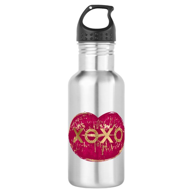 Garrafa Kiss Red Lábios Dourado Glitter XOXO (Frente)