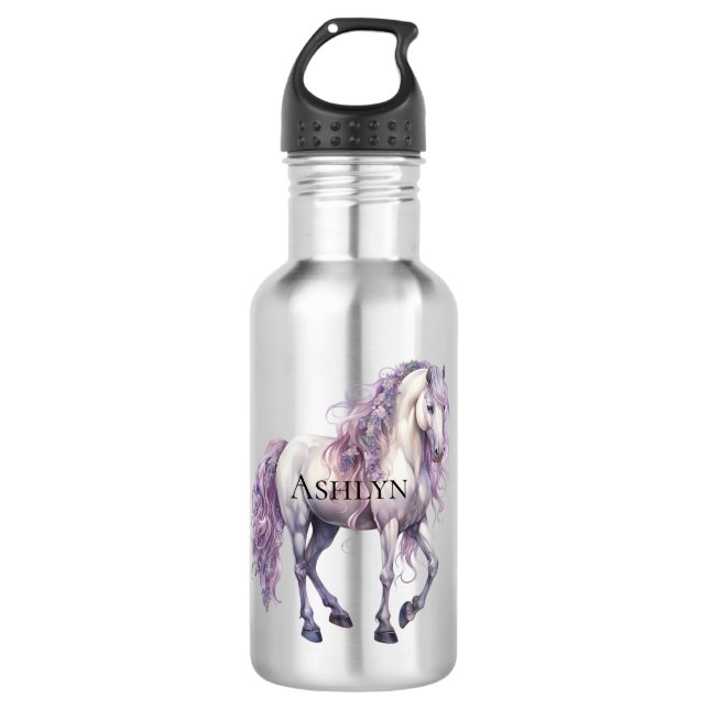Garrafa Lavanda Cavalo Floral Branco (Frente)